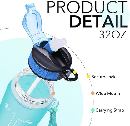 Hyeta 32 oz Water Bottles with Times to Drink and Straw, Motivational Water Bottle with Time Marker, Leakproof, Drinking Sports Water Bottle for Fitness, Gym and Outdoor