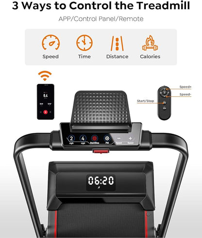 Walking Pad Treadmill with Incline, 2 in 1 Foldable Treadmills for Home Small Office, 300lbs Portable Compact Under Desk Treadmill with App, Remote Control and LED Display