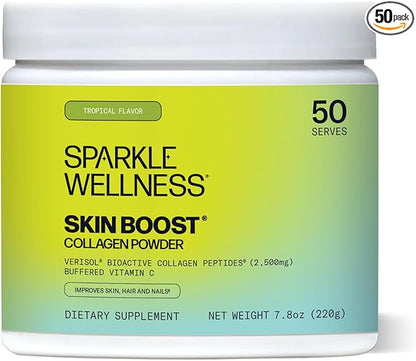 Hydrolyzed Collagen Powder - Sparkle Skin Boost (Tropical Coconut Pineapple) [50-Serves] Verisol Collagen Hydrolysate Protein Powder Vitamin C Paleo Non-GMO Gluten Free Beauty Supplement Drink