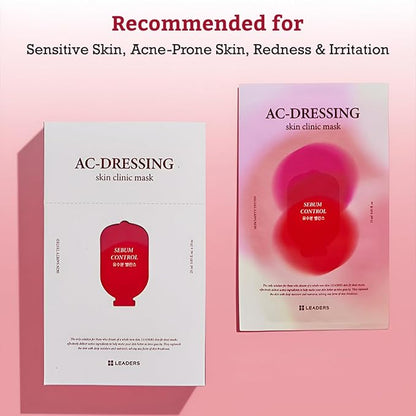LEADERS AC-Dressing Skin Clinic Mask – Soothing and Calming Sheet Mask for Sensitive, Acne-Prone Skin – Helps Reduce Redness & Irritation, Hydrates, and Balances Skin, Sebum Care Mask – 10 Sheets
