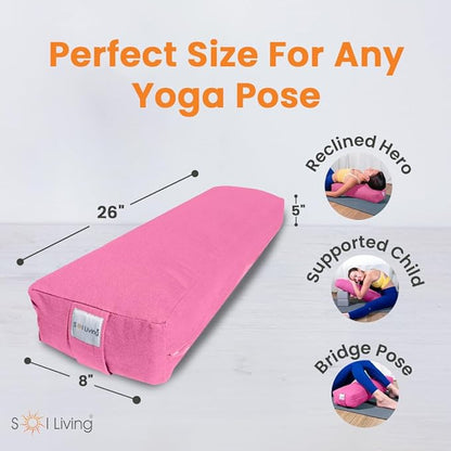 Sol Living Yoga Bolster Pillow Rectangular Meditation Cushion Cotton Meditation Accessories for Restorative Yoga Meditation Pillow Yoga Pillow Firm Body Pillow Bolster Pillow for Legs Removable Cover