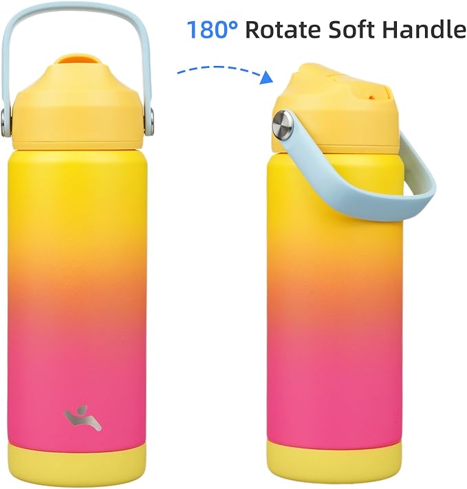 Insulated Water Bottle with Straw Lid,18 oz Stainless Steel Vacuum Metal Bottle with Silicone Handle,Rainbow