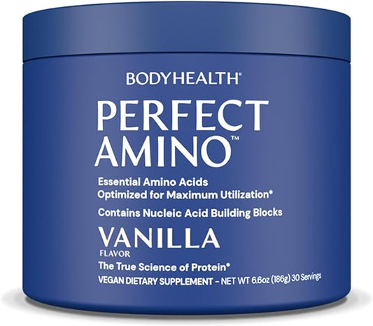 BodyHealth PerfectAmino Powder - BCAA and EAA Powder for Pre and Post Workout - Amino Acid Energy Drink for Men and Women to Support Lean Muscle and Recovery - Vanilla - 30 Servings