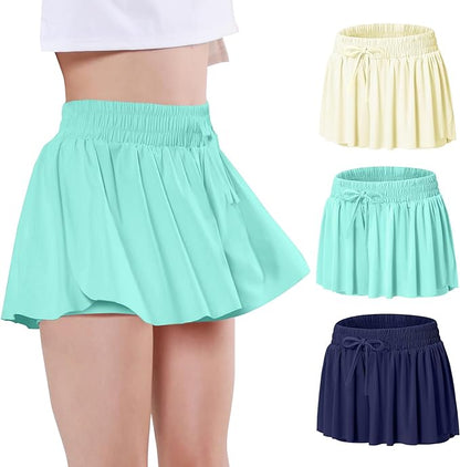 EXARUS Girls Butterfly Shorts Flowy Dance Skirt Cheer Skorts Athletic Tween Clothes Teen Preppy Outfits Flutter Kids