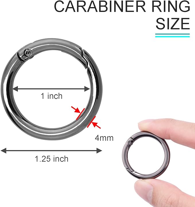 10Pack 1 Inch Metal Spring O Rings Clip Keychain, Round Carabiner Clips Keyrings Snap Hook Buckle, Purse Shoulder Bag Chain Rings Clip Replacement Paracord Keychain Lanyard Leather DIY Crafts (Black)