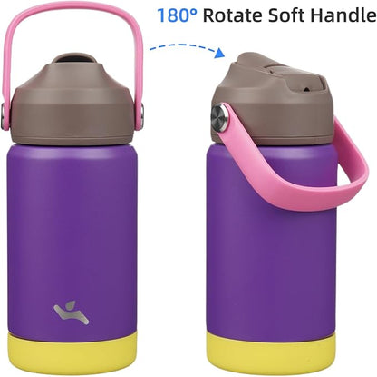 Insulated Water Bottle with Straw Lid,12 oz Stainless Steel Vacuum Metal Bottle with Silicone Handle,Violets