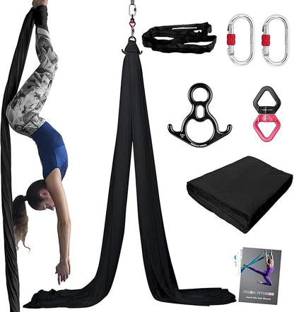 PRIOR FITNESS Aerial Silks Kit Colorful 9/15/20 Yards 40D Nylon Fabric Hammock Set With Hardware & Guide for All Levels Of Aerial Yoga Practice and Acrobatic Flying For Adults Aerial silk