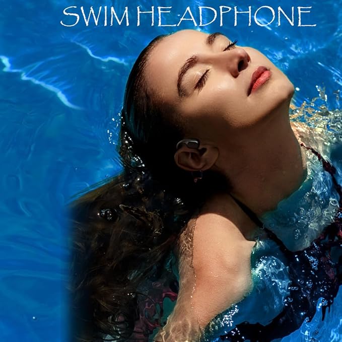 IHAO Swimming Headphones True Bone Conduction Open Ear Headset MP3 Player Built-in 32G Memory IP68 Underwater Waterproof Stereo Bluetooth Earphone for Driving Bicycling Running Skiing-White