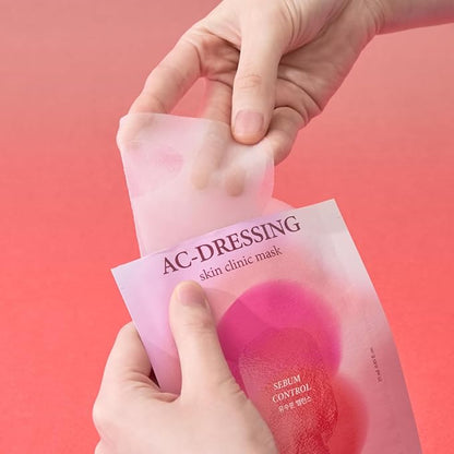 LEADERS AC-Dressing Skin Clinic Mask – Soothing and Calming Sheet Mask for Sensitive, Acne-Prone Skin – Helps Reduce Redness & Irritation, Hydrates, and Balances Skin, Sebum Care Mask – 10 Sheets