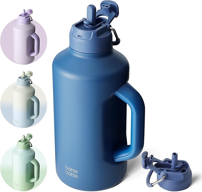 BOTTLE BOTTLE Insulated Water Bottle 64 oz with Straw and Dual-use Lid Stainless Steel Water Bottle for Men with Handle Vacuum Insulated jug for Workout Gym Soccer and Sports blue