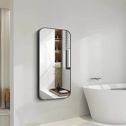 FORBATH Bathroom Mirror 20" x 40", Rectangle Black Bathroom Mirror with Black Aluminum Frame Rounded Corner, Wall Mounted Mirror for Bedroom Entryway Living Room