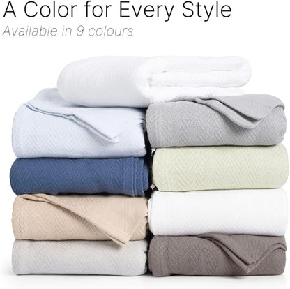 100% Cotton Herringbone Blankets, 66"X90" Twin, Throw Blanket for Bed, All Season Cotton Blanket, Cozy Blanket,Throws & Bed Blanket, Throw Blanket for Couch, Modern Home Decor -Scottish Grey