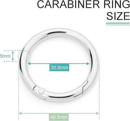 10Pack 1-1/4" Trigger Spring O Rings, Metal Round Carabiner Clip Snap Hook, Spring Keyring Buckles for Replacement Purse Strap, Paracord Lanyard Clips, Keychain Rings Hardware DIY Crafts Making