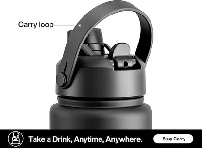 32 oz Insulated Water Bottle with 2-in-1 Straw and Spout Lid, Keep Cold 24H, Leak-Proof, BPA-Free, Double Wall Stainless Steel Water Bottle for Sports, Gym, Travel, and School (Dark Knight)