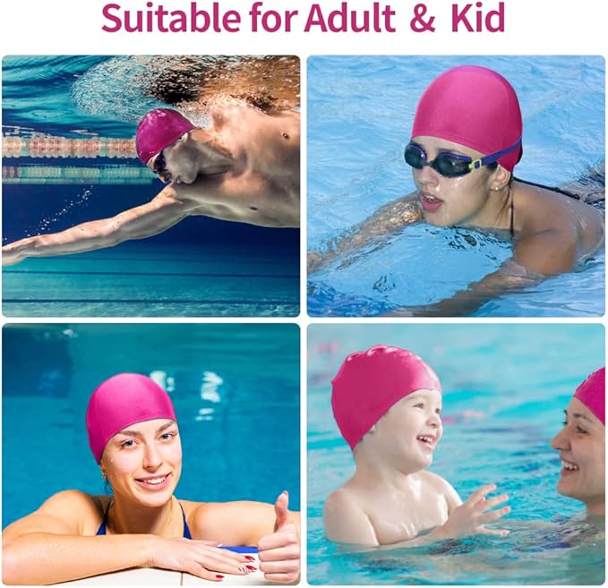 2pcs Cloth Swim Caps for Both Women & Men & Kids Fabric Durable Non-Waterproof Elastic Swimming Pool Cap Bathing Cap for Long and Short Hair