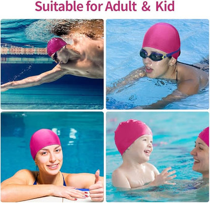 2pcs Cloth Swim Caps for Both Women & Men & Kids Fabric Durable Non-Waterproof Elastic Swimming Pool Cap Bathing Cap for Long and Short Hair