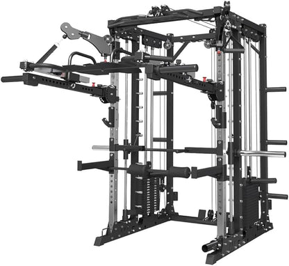 FAGUS Commercial Smithe Machine with 308lb Dual Weight Stacks, 4000LBS Power Cage Squat Rack with Lever Arm & Leg Press, Multi-Function Linear Bearing Cable Crossover Machine for Home Gym