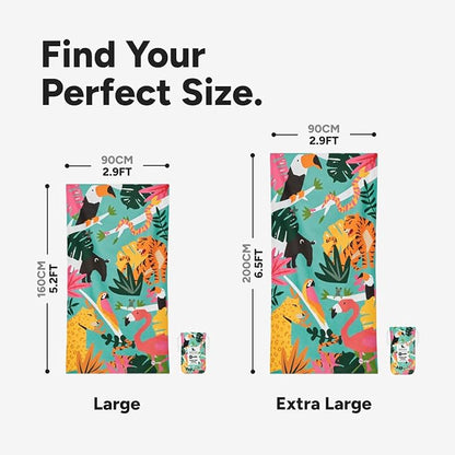 Dock & Bay Beach Towel - Quick Dry, Sand Free - Compact, Lightweight - 100% Recycled - Includes Bag - Wild Things - Extra Large (200x90cm, 78x35)