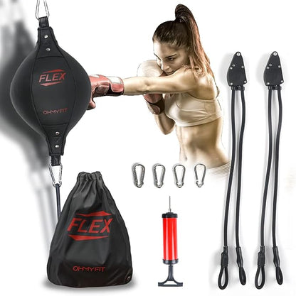 Flex Double End Punching Bag - Bungee Cords w/Special Flex Adjustable System - Durable Bladder Speed Bag - Boxing Training Equipment for Adults - Home Gym Accessories