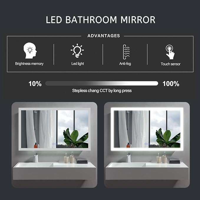Led Mirror Bathroom 40 x 24 Inch (DK-C-CK010-W2) Bathroom