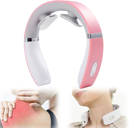 4-Head Electric Massagers Set, Vagus Nerve Stimulator Neck, 6 Modes & 16 Levels, Ergonomic Design, Promote Muscle Relaxation (Pink)
