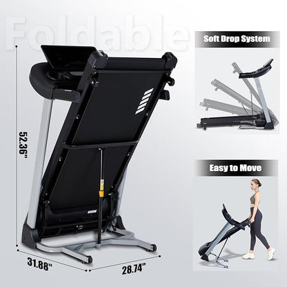 Incline Treadmills for Home, Treadmill with 18% Auto Incline, Heavy Duty 400LBS Capacity, Running Machine with 18.90" Wide Belt, 0.5-12 MPH Speed, 3.5 HP, 36 Programs, APP, Bluetooth, Foldable