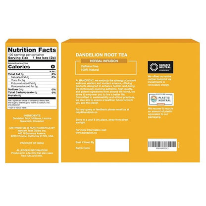 HANDPICK, Dandelion Root & Leaf Tea Bags (100 Herbal Tea Bags) Caffeine-Free Herbal Blend | Eco-Conscious Teabags | Direct from Source