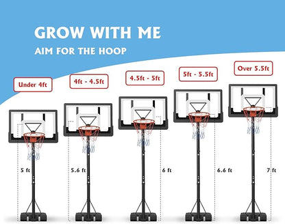 GORISE Portable Basketball Hoop for Home Outdoor Use, Adjustable Height, Shatterproof Backboard, for Daily Practice in Backyard or Garage Indoor Outdoor Backyard Pool
