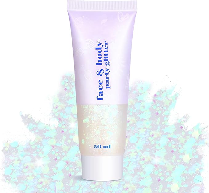 Body Glitter Gel - 4th of July Accessories, Sparkly Chunky Glitter Hair for Kids Women, Iridescent Glitter Freckles, Singer Concert Festival Rave Accessories (Mermaid Glitter)