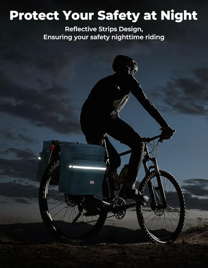 KEMIMOTO Bike Bag Panniers with Rain Cover, 34L Waterproof Bicycle Saddle Bag for Rear Rack Mountain Biking Bags Storage, Ebike Accessories for Commuter Grocery Shopping Travel Carrier, Blue