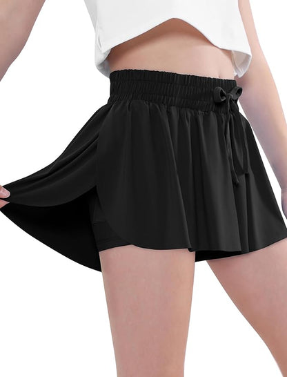 EXARUS Girls Butterfly Shorts Flowy Dance Skirt Cheer Skorts Athletic Tween Clothes Teen Preppy Outfits Flutter Kids