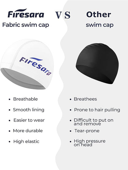 Firesara Fabric Swim Cap, High Elasticity Swimming Cap Keeps Hair Clean Breathable Fit Both Long Hair Short Hair, Swim Caps Woman Girls Men Kids One Size Hat