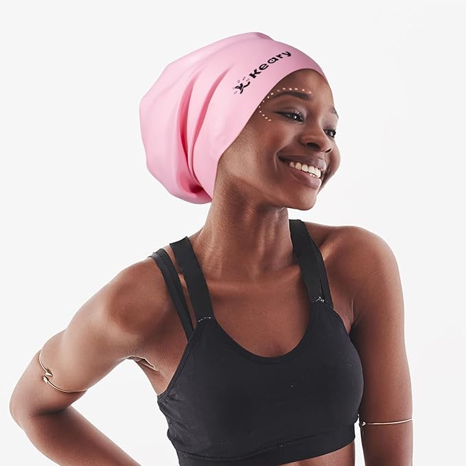 Keary Extra Large Swim Cap for Braids and Dreadlocks Extensions Weaves Long Hair, Waterproof Silicone Cover Ear Bath Pool Shower Swimming Cap for Adult Youth to Keep Hair Dry, Easy to Put On and Off