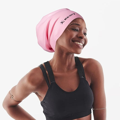 Keary Extra Large Swim Cap for Braids and Dreadlocks Extensions Weaves Long Hair, Waterproof Silicone Cover Ear Bath Pool Shower Swimming Cap for Adult Youth to Keep Hair Dry, Easy to Put On and Off