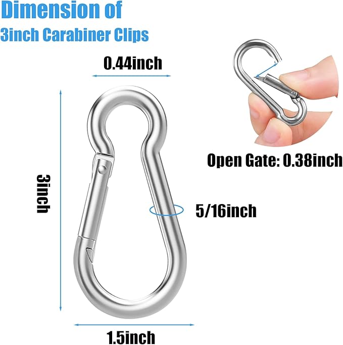 100PCS M8 Spring Snap Hook Carabiner, 3" x 5/16" Heavy Duty Galvanized Steel Carabiner Clips, 470LBS Capacity Spring Quick Links Clips for Camping Hiking Hammock Swing and Outdoor Activities