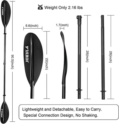 Kayak Paddle 4 Pieces Aluminum Shaft and PP Blade Floating 86.6in/220cm, 90.5inch/230cm Lightweight Oars