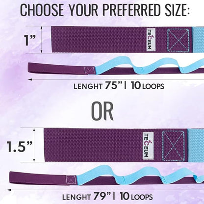 TECEUM Stretching Strap for Yoga & Physical Therapy – 10 Loops – Non-Elastic Leg Stretch Straps for Stretching, Exercising, Pilates, Post-Injury Rehabilitation for All Levels – Men & Women