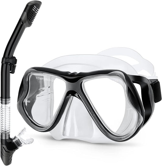 Greatever Dry Snorkel Set,Panoramic Wide View,Anti-Fog Scuba Diving Mask,Professional Snorkeling Gear