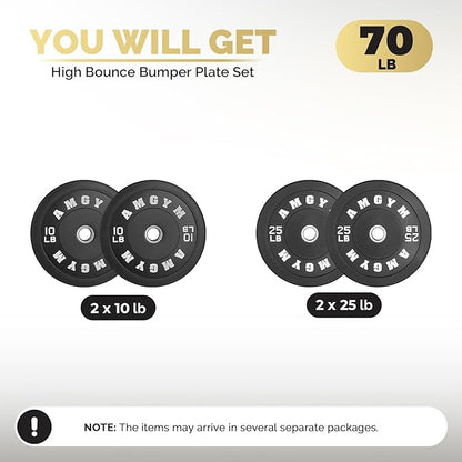 2 Inch Bumper Plates，10-500lbs，Barbell Rubber Olympic Weight Plates Set for Home Gym, Strength Training & Weight Lifting, Multiple Options Colors