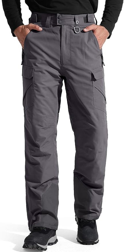 FREE SOLDIER Men's Waterproof Snow Insulated Pants Winter Skiing Snowboarding Pants with Zipper Pockets