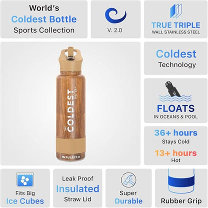 Coldest Insulated Water Bottle with Straw Lid - Stainless Steel Metal Insulated Bottle for Men & Women (Executive Wood, 40 oz)