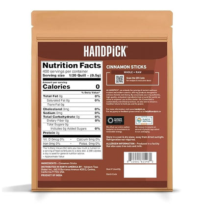 HANDPICK, Cinnamon Sticks (7 oz) 100% Raw, Non-GMO, Gluten-Free | Premium Quality | Resealable Ziplock Pouch | Perfect for Baking, Cooking & Beverages