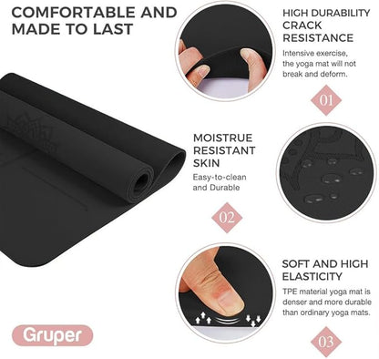 Yoga Mat Non Slip TPE Extra Wide Yoga Mat with Alignment Mark, 72"L x 32"W x 0.32"/0.24"Th (183cm x 81cm x 8mm/6mm), Anti-Tear Exercise Mat with Carrying Strap and Bag, Workout Mats for Yoga, Pilates