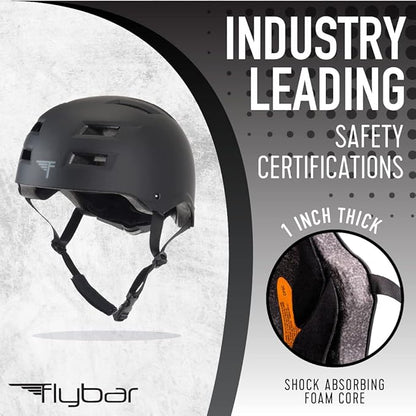 Flybar Bike Helmet- Multi Sport Dual Certified Adjustable Dial, Lightweight Skateboard Helmet, Roller Skating, Pogo, Electric Scooter, Snowboard, Boys and Girls Kids- Adults Helmets