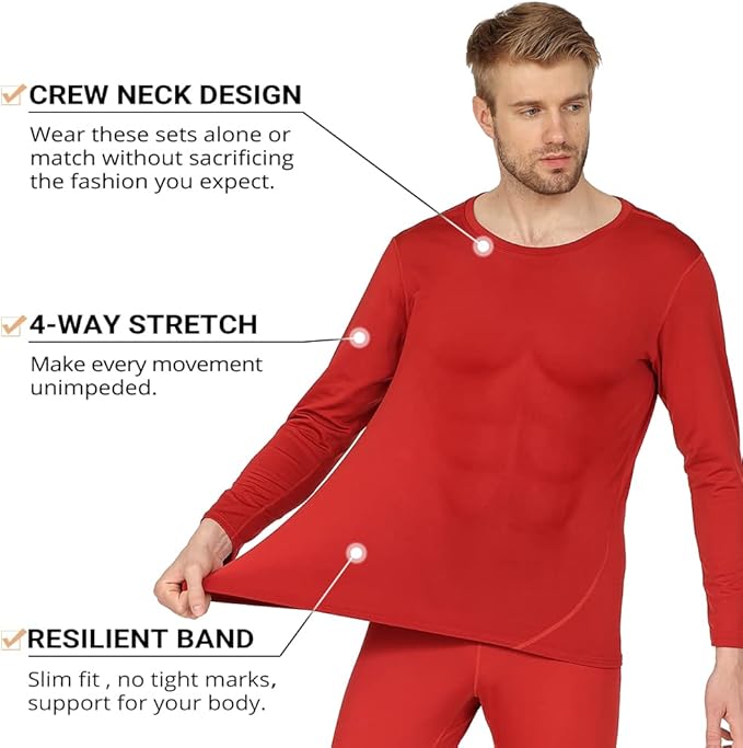 HEROBIKER Long Johns Thermal Underwear for Men Skiing Winter Warm Hunting Gear Fleece Lined Base Layer Set Top Bottom