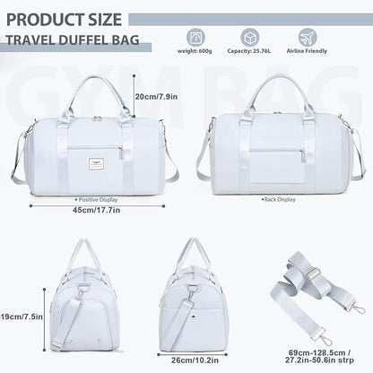 FIORETTO Womens Gym Tote Duffle Bag with Wet Pocket & Shoe Compartment, Sports Duffel Overnight Weekender Hospital Workout Carry on Bag for Girls, Ideal for Travel, Swimming, Dance, Ballet Grey