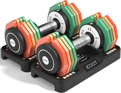Adjustable Dumbbells Set/Single, 12.5LB/22.5LB/55LB 5 in 1 Free Adjustable Dumbbell Set with Anti-Slip Handle & Rainbow-colored Weight Plates for Home Gym, Weight Set for Women Men