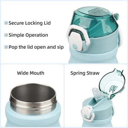 Insulated Water Bottle with Straw and Carry Loop,18 oz Stainless Steel Double Wall Vaccum Metal Water Flask with Leak-proof Lid,Ocean Dream