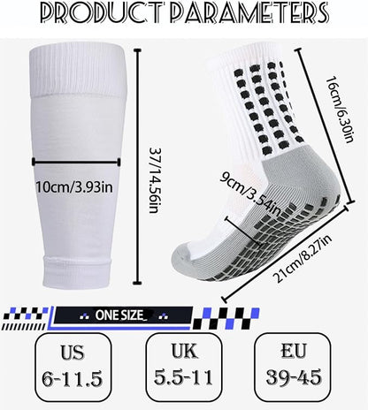 KMOLY 1 Set Soccer Grip Socks,Shin Guard Sleeves for Football Basketball for Men and Women Black/White One Size