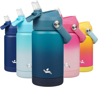 Insulated Water Bottle with Straw Lid,12 oz Stainless Steel Vacuum Metal Bottle with Silicone Handle,Vast